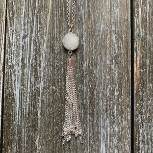 Handmade Gold White Tassel Necklace Druzy Jewelry
